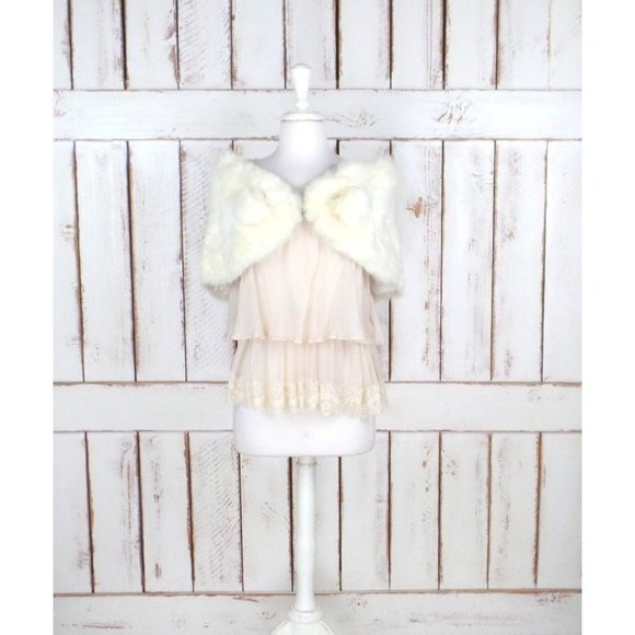 Vintage 50s light  ivory rabbit fur stole wrap white fur capelet - Picture 1 of 5